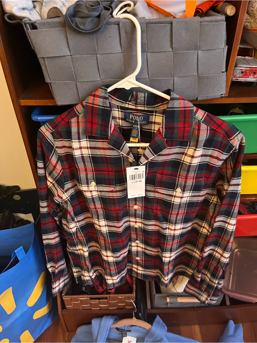 Polo by Ralph Lauren Kids Navy, Red & Cream Plaid Button-Down Shirt